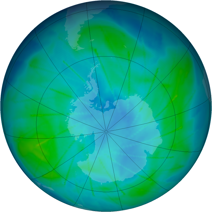 Antarctic ozone map for 15 February 2010